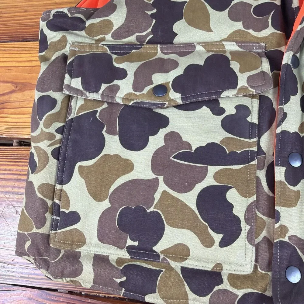 Vtg Duck Camo 80s/90's Puffer Vest Reversible Orange Insulated Sz M Thick/Heavy